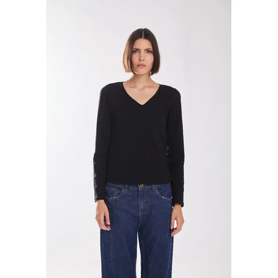 Remera Manga Larga De Algodon  Negro Koxis Mujer