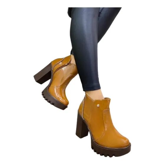 Botin Alto De Dama Color Mostaza 