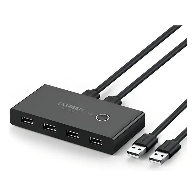 Hub Usb UGREEN 30767 - 4 En 1 Multipuerto Para 2 pc Simultaneas 4 Puertos Usb 2.0 480 Mbps para Mac Linux Windows US216 Negro