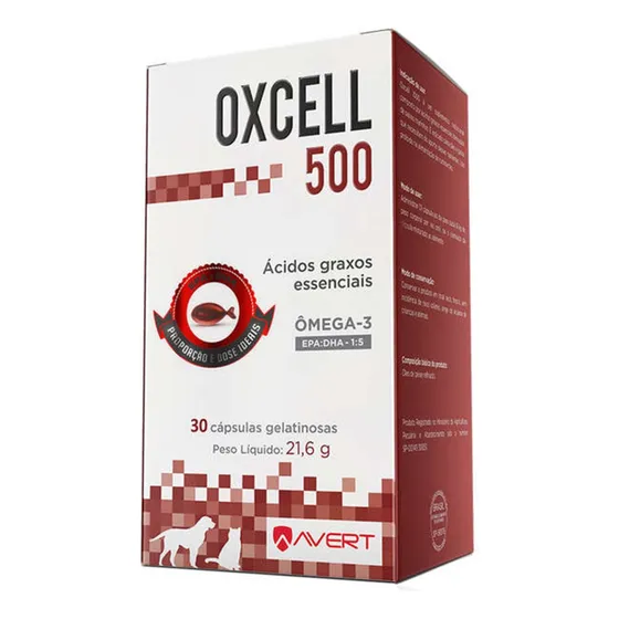 Oxcell 500mg Avert 30 Cápsulas Ômega 3  Cães/gatos Original