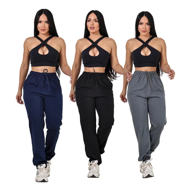 Kit 3 Calças Jogger Femininas Secagem Rápida E Conforto Preto - Marinho - Cinza Escuro Lis... Kit 3 Calças Jogger Femininas Secagem Rápida E Conforto Preto - Marinho - Cinza Escuro Lis...