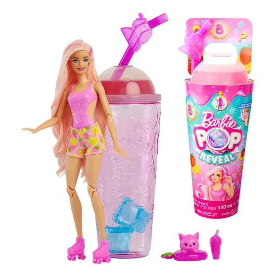 Muñeca Barbie Pop Reveal Fruit + Vaso Con Mascota Acc El Rey