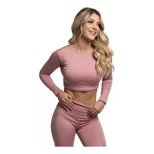 Top Crop Top Manga Larga Deportivo Dama Rosa Harbinger
