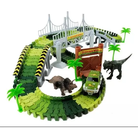 Pista De Autos 142 Piezas, Autopista Flexible Dinosaurio