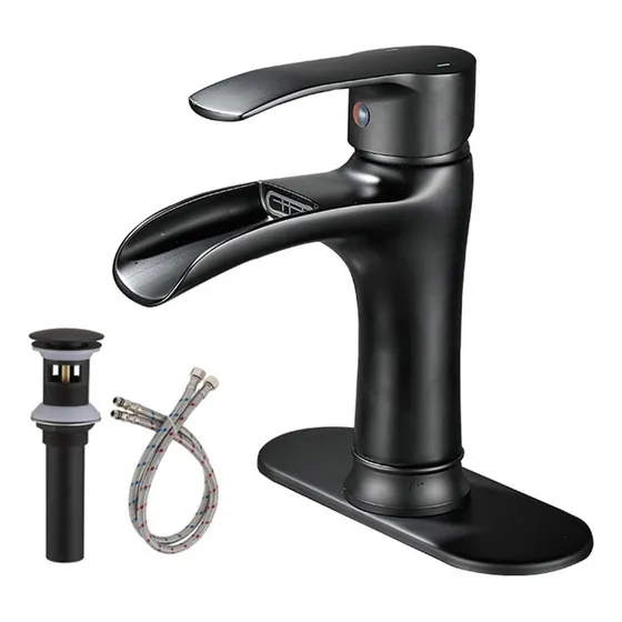 Grifo Mezclador Monomando Llave Para Baño Lavabo Con Cascada Color Negro