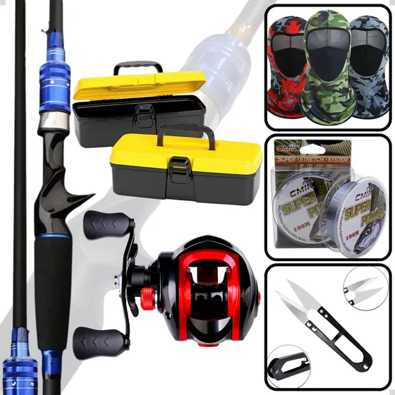 Kit Pesca Carretilha 19 Rolamentos Vara Corta Linha Mascara