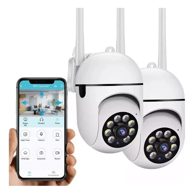 2 Piezas Cámara De Seguridad Wifi Hd 1080p Foco 360° Alarma Con Resolución 3mp Visión Nocturna Camaras De Vigilancia Inalambricas Exterior Blanco