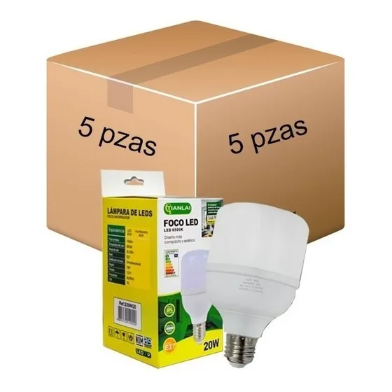 Paquete 5 Pzs Foco Bombilla Led 20w Ilumina 80w 1600lm Color de la luz Blanco frío