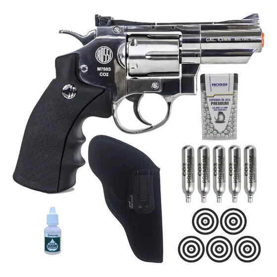 Revólver Pressão 708s Co2 Cromado Full Metal 4.5mm Completo
