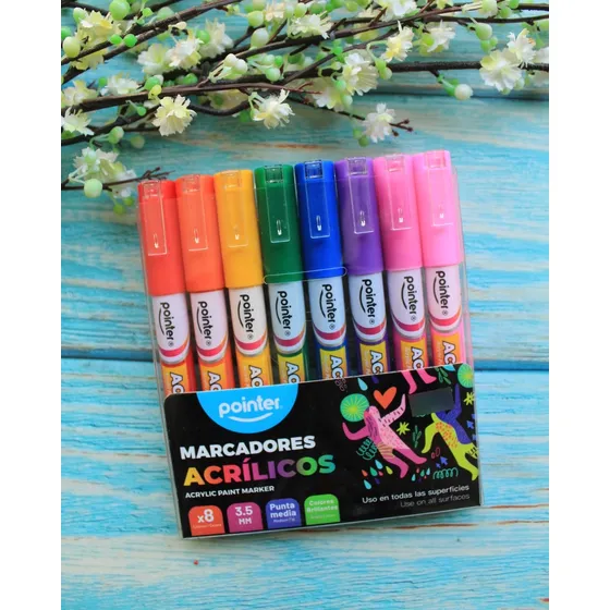 Marcadores Acrílicos Pointer Set 8 Colores Brillantes 
