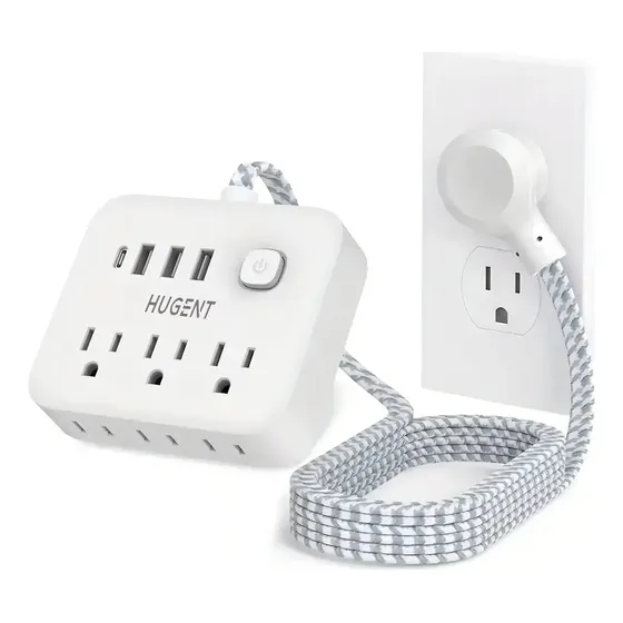 Multicontactos electricos Hugent extensión usb regleta de salida de 6 vías con 3 puertos de carga usb 1 tipo-c blanco