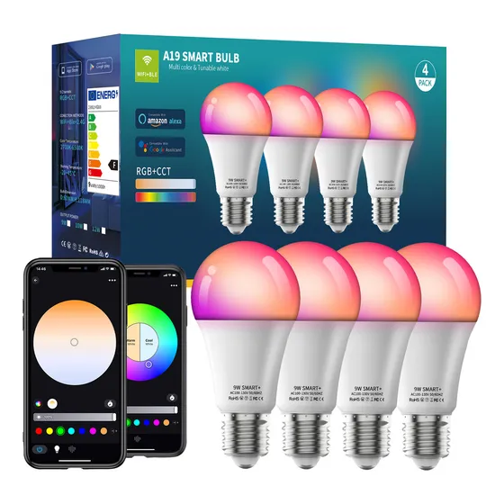 Vanance 4 Focos Led Inteligentes Wifi Alexa Google Siri Voz Música 9W 800LM RGBCW Ajustable 2700-6500k Multicolor Foco Bluetooth Control De App 2.4Ghz Luz RGB E26/E27 Smart Bombillas