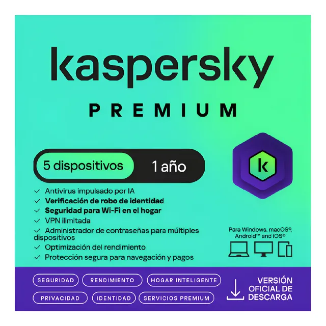 Kaspersky Antivirus Premium 5 Dispositivos Por 1 Año