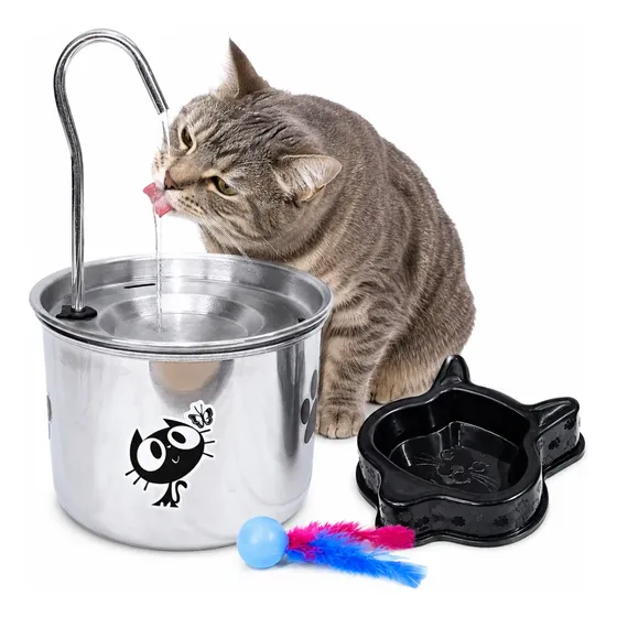 Bebedouro P/ Gato Tipo Fonte Em Alumínio + Brinde Comedouro