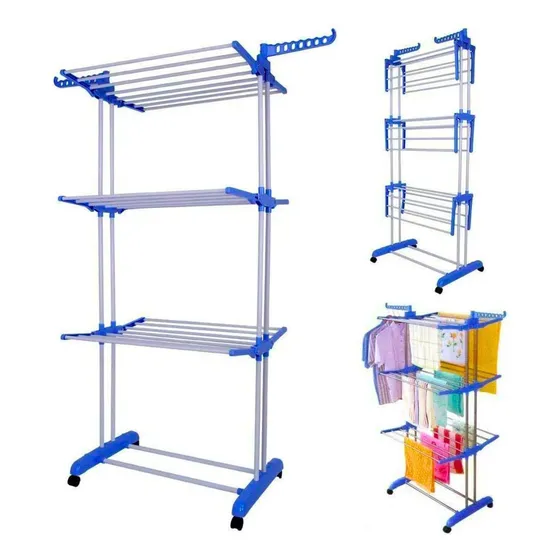 Varal Retrátil Articulado Dobrável Vertical 3 Andares Azul