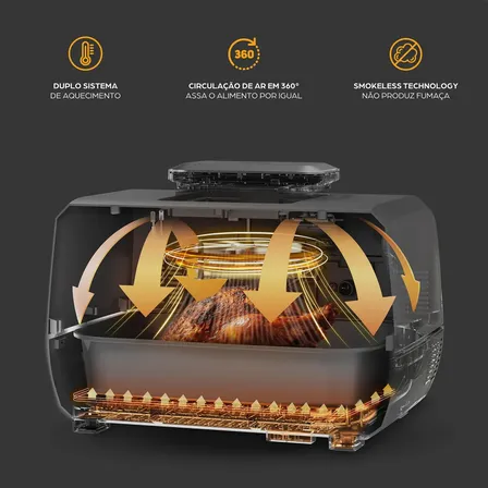 Fritadeira Elétrica Air Fryer Wap Cozinha Barbecue Com Painel Digital E 12 Funções Preto E Cinza 127v