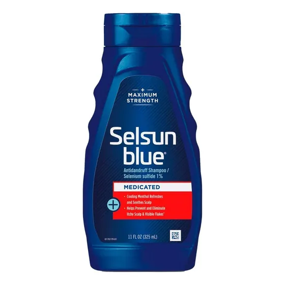 Selsun Blue Champú anticaspa medicado con mentol, máxima potencia, azufre selenio 1%.