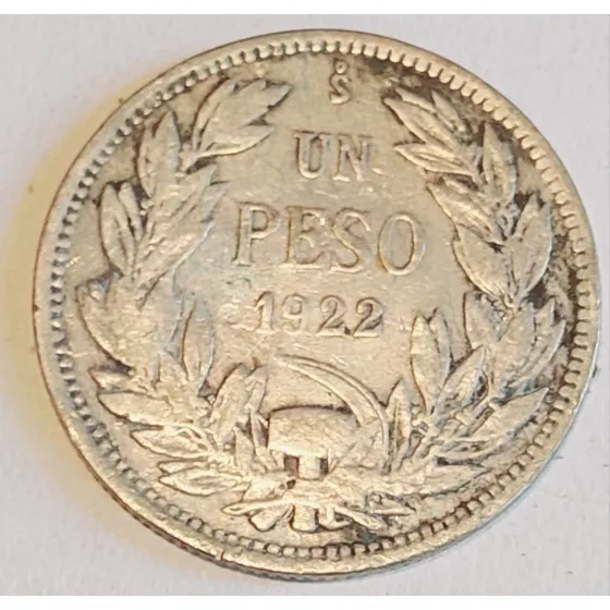 Moneda Chile Un Peso 1922 Plata 500