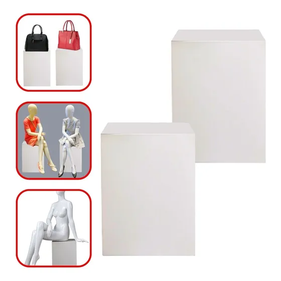 Kit 2 Cubo Tablado Bases Expositor 60x35x35cm Mdf Branco