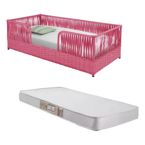 Cama Montessori Infantil De Junco Sintético Com Colchão