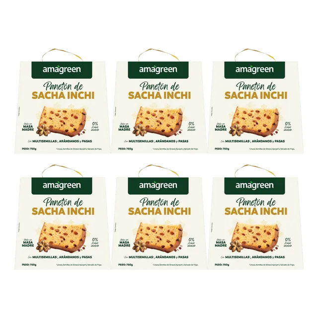 Caja X 6 Panetón De Sacha Inchi Sin Azúcar Amagreen 750g