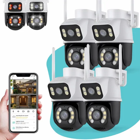 Kit 4 Câmera Segurança Ip Externa Wifi A28 A31 App Icsee Prova Dagua IP66 Dome Lente Dupla Lentes 2 Em 1 Vigilancia Visão Noturna Infravermelho Casenn