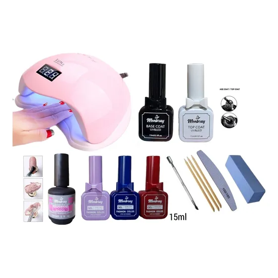 Kit Lampara De Uñas Uvled Nail 48w Base Top Esmalte Gel