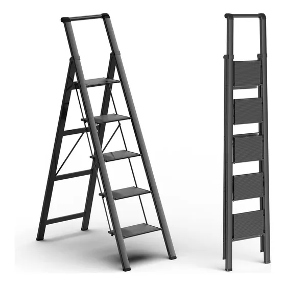Escalera Plegable De Aluminio Ligero De 5 Escalones Con Peda