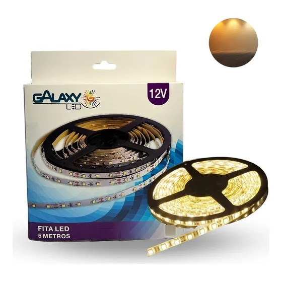 Fita Led 4,8 W/m 24w 12v 5 Metros 3000k Ip20 Galaxy Cor da luz Branco-quente