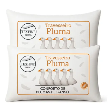 Kit 02un Travesseiro Antialérgico Pena De Ganso 70cm X 50cm Branco
