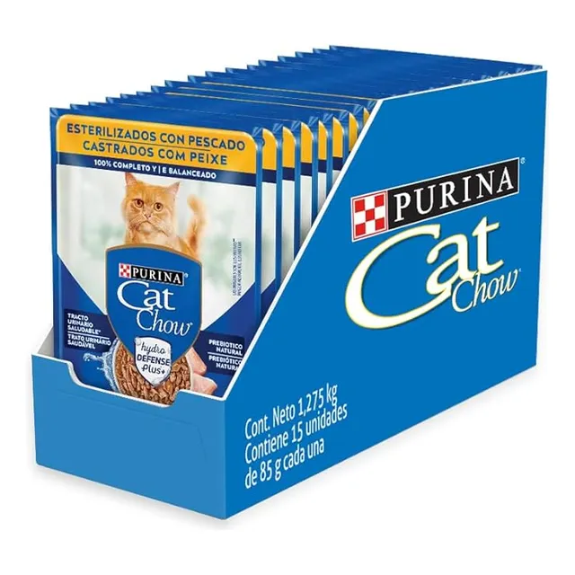 Alimento Cat Chow Pouch Cat chow x 15 sobres para gato todas las edades sabor pescado pack x 15 unidades de 85 g