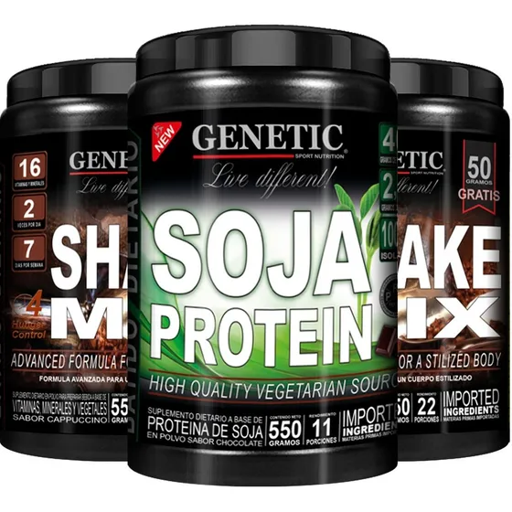Batidos Dieta Veganos 2 Shake Mix + 1 Soja Protein Genetic