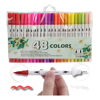 Kit 48 Cores Canetas Brush Pincel Dupla Ponta Fina Coloridas Kit 48 Cores Canetas Brush Pincel Dupla Ponta Fina Coloridas