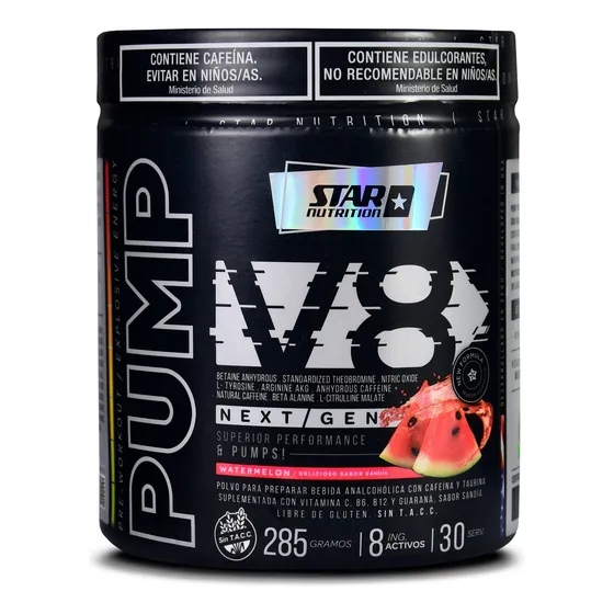 Pump V8 Pre Workout Star Nutrition 285 Gr Cafeína Taurina