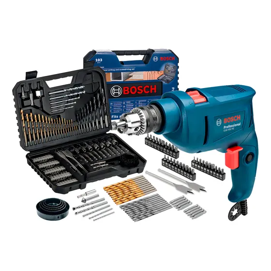 Furadeira De Impacto 3/8 10mm Gsb450 Re 220v Bosch Com Jogo De Brocas Bits 103 Profissional Peças Bosch
