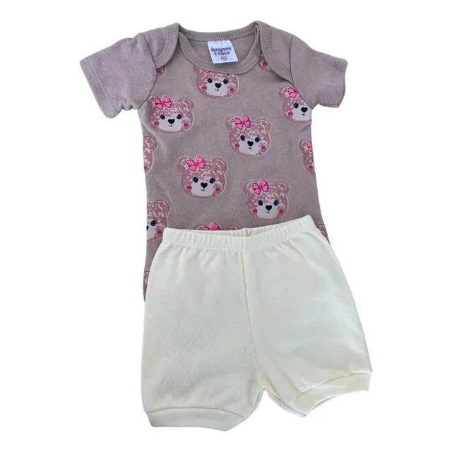Conjunto Body Com Bermuda Bebê Algodão