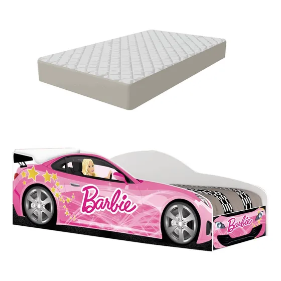 Cama Solteiro Carro Barbie Quarto Meninas Proteção C/colchao