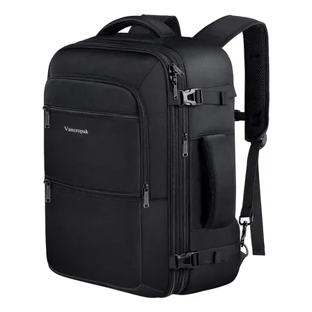 Mochila De Viagem Expansível 40l Grande Antifurto Impermeável, Mochila Reforçada Item Pessoal De 10 Kg Aprovado Para Aviões, Vancropak 1214 Cor Preta Preto Liso