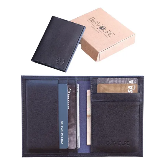 BellVOLPE Slim Masculina Feminina carteira couro preta