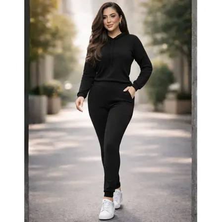 Conjunto De Inverno Feminino Lanzinha Calça E Blusa De Capuz