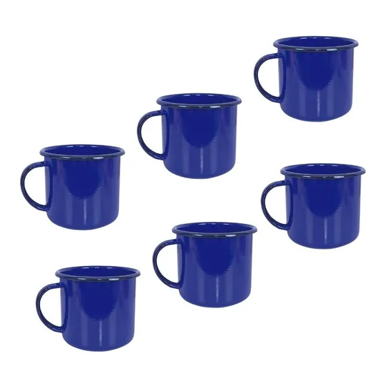 Kit 6 Canecas Esmaltada Azul 300ml Retro Antiga Da Vovó Liso
