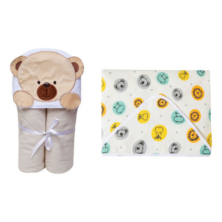 Kit 02-toalhas De Banho Bebe Felpuda Com Capuz-enxoval Kit 02-toalhas De Banho Bebe Felpuda Com Capuz-enxoval