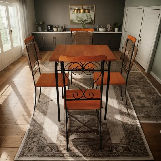 Conjunto Mesa 70x70 + 4 Cadeiras Ferro E Madeira Oferta