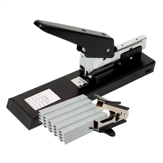 Grampeador Grande Mesa Profissional Preto Para 100 Folhas Com Extrator