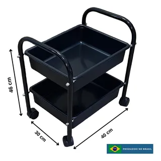 Carrinho Porta Esmalte, Auxiliar Manicure -2 Bandejas Cor Preto E Preto Carrinho Porta Esmalte, Auxiliar Manicure -2 Bandejas Cor Preto E Preto
