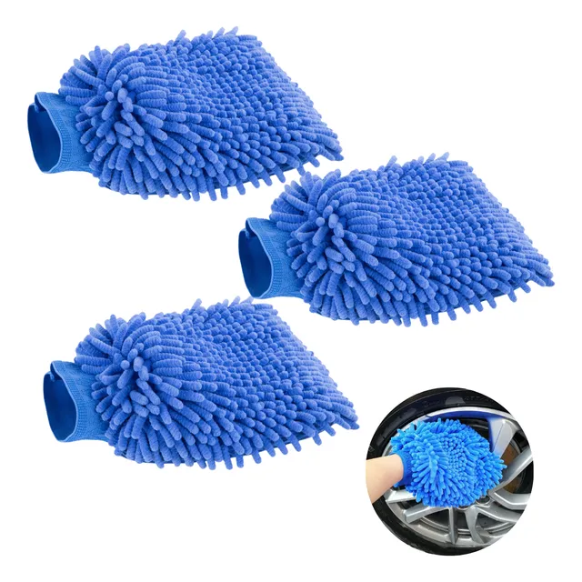 Kit 3 Luvas De Microfibra Lavagem Automotiva Não Risca Carro