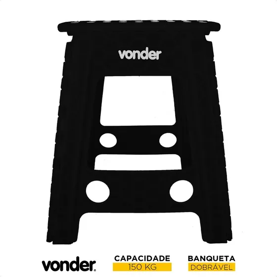 Banqueta Dobrável 45cm Vonder 35.40.045.000 indicada para Camping Pesca Cozinha Cor Preta