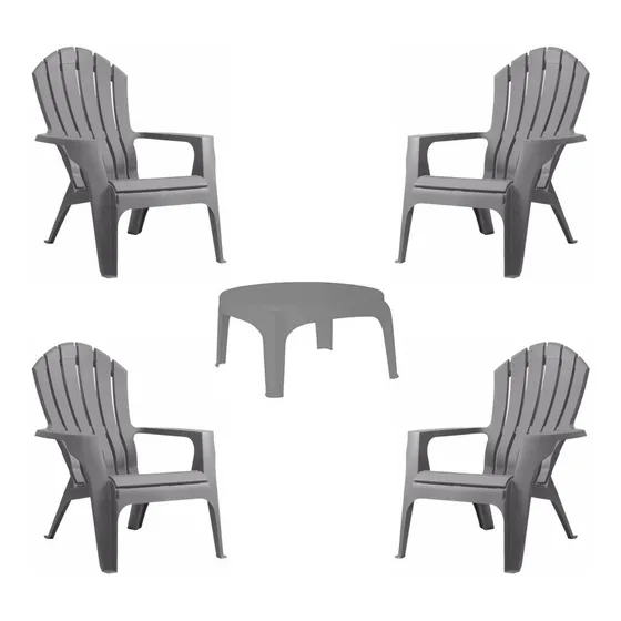 Juego De Jardin Sillon Jardin Miami X4 + Mesa Ratona Puket Color Gris Garden Life