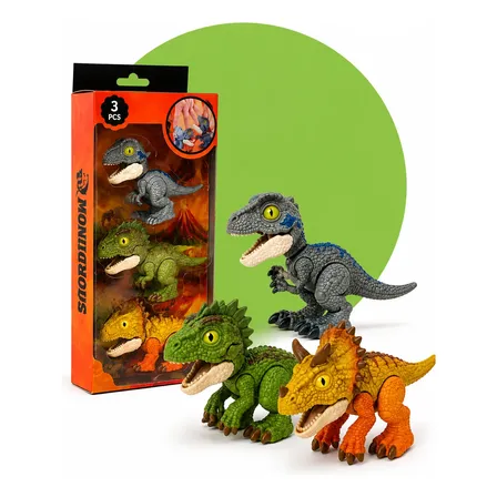 Kit 3 Dinossauro Morde Dedo Articulado Miniatura Infantil Multicolor