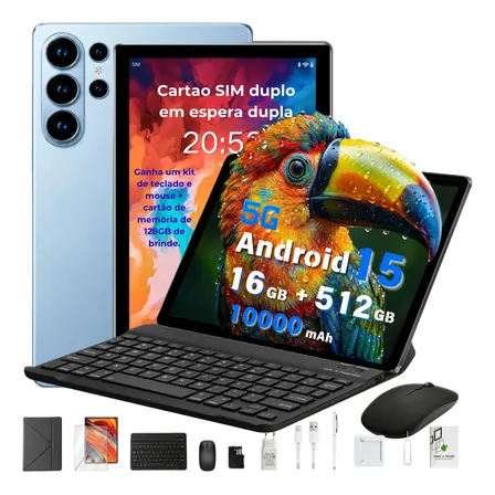 Tablet S26 Android 15 Dual Sim 5g 16gb+512gb+128gb 10000mah Azul-celeste